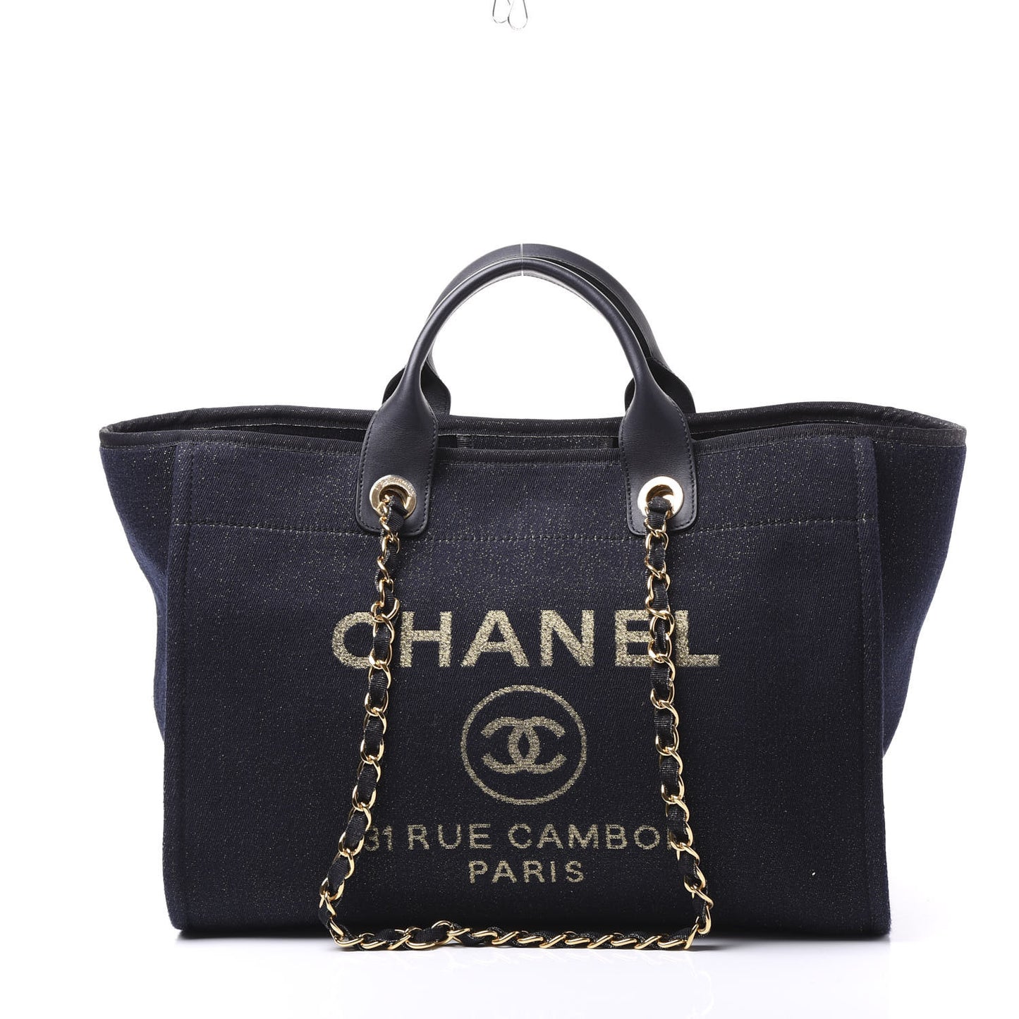 Lurex Canvas Medium Deauville Tote Navy Blue Gold