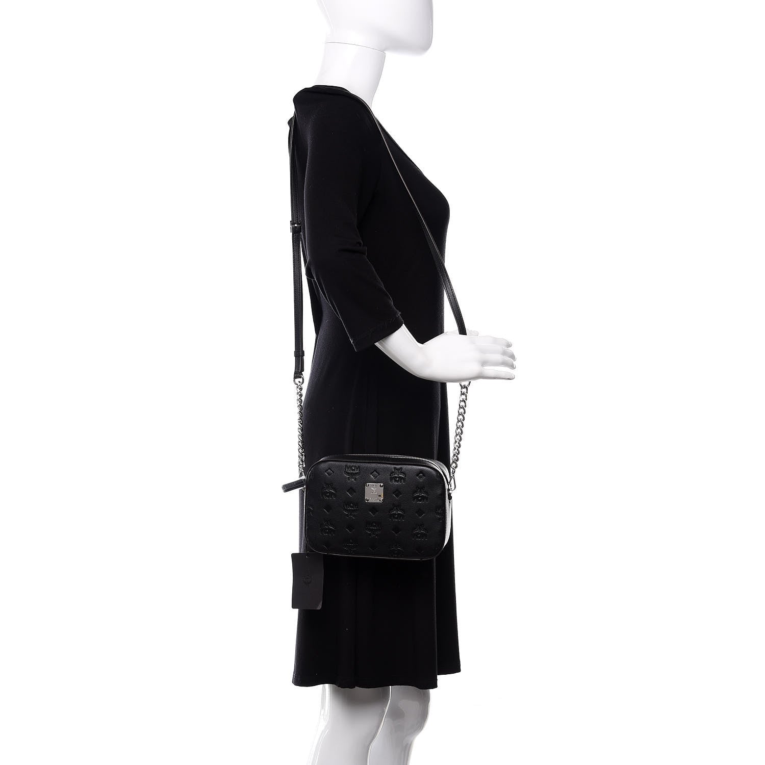 MCM Calfskin Ottomar Monogram Klara Crossbody Bag Black 2 of 9