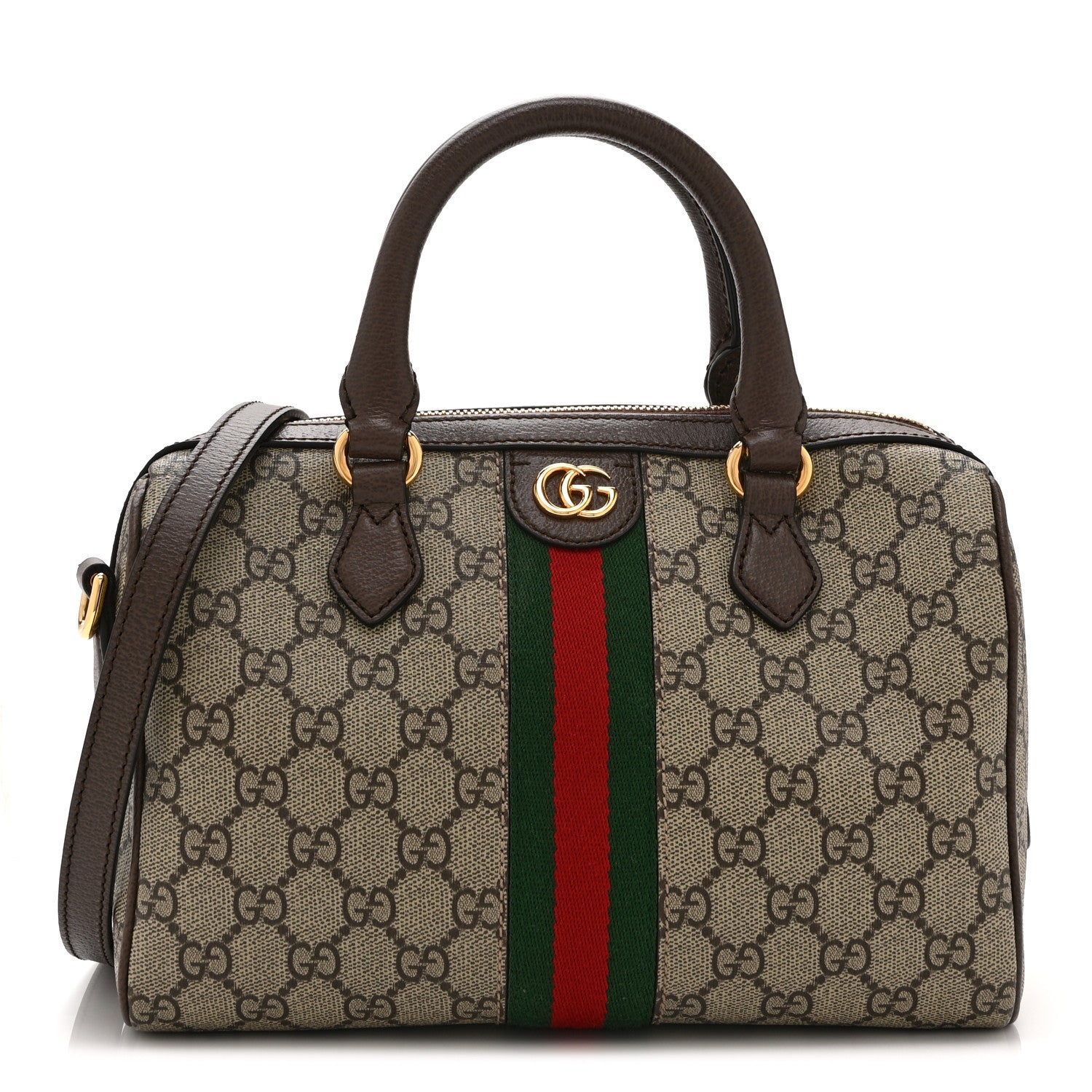 Gucci GG Supreme Monogram Web Small Ophidia Top Handle Bag  Beige Ebony 1 of 11