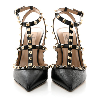 Valentino Garavani Pebbled Calfskin Rockstud Ankle Strap 100mm Pumps 39 Black 2 of 7