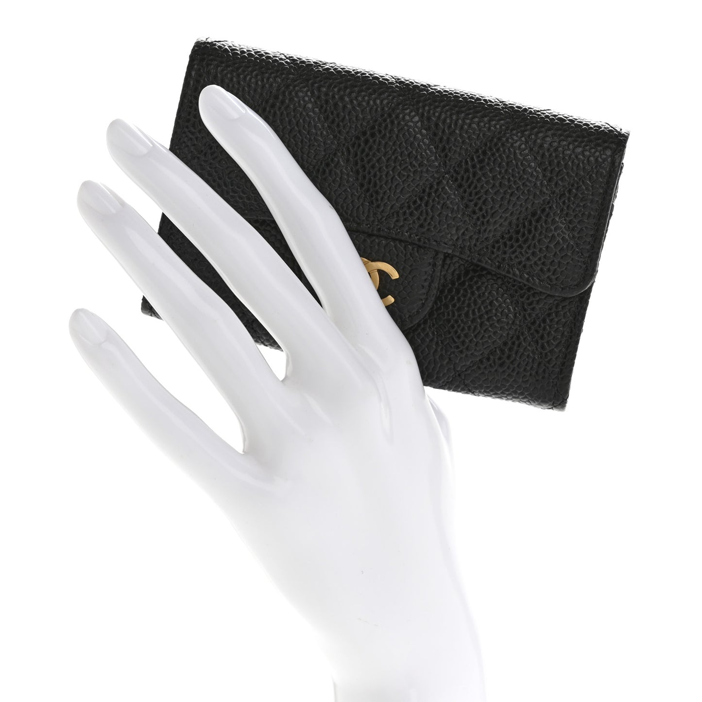 Caviar Quilted Flap Card Holder Wallet Black