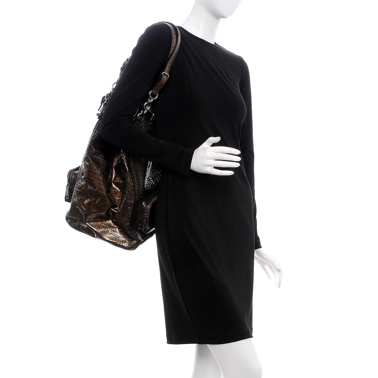 Dolce & Gabbana Patent Crocodile Embossed Miss Pocket Satchel Brown 2 of 8