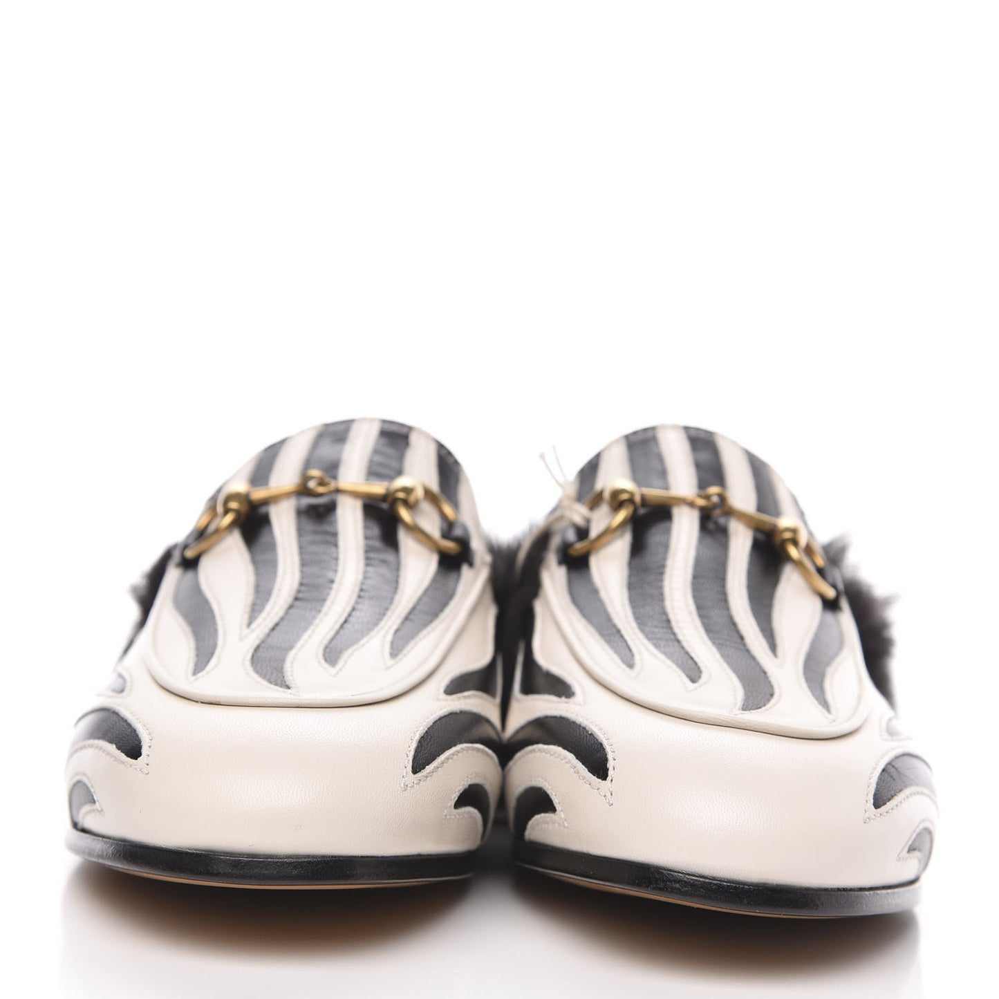 Malaga Kid Fur Zebra Inlay Womens Princetown Slippers 35 Mystic White Black