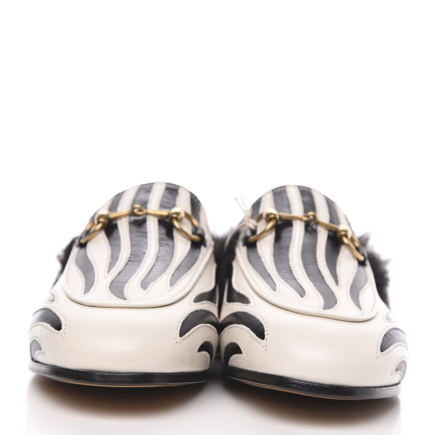 Gucci Malaga Kid Fur Zebra Inlay Womens Princetown Slippers 35 Mystic White Black 2 of 8