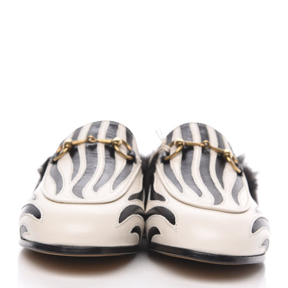 Gucci Malaga Kid Fur Zebra Inlay Womens Princetown Slippers 35 Mystic White Black 2 of 8