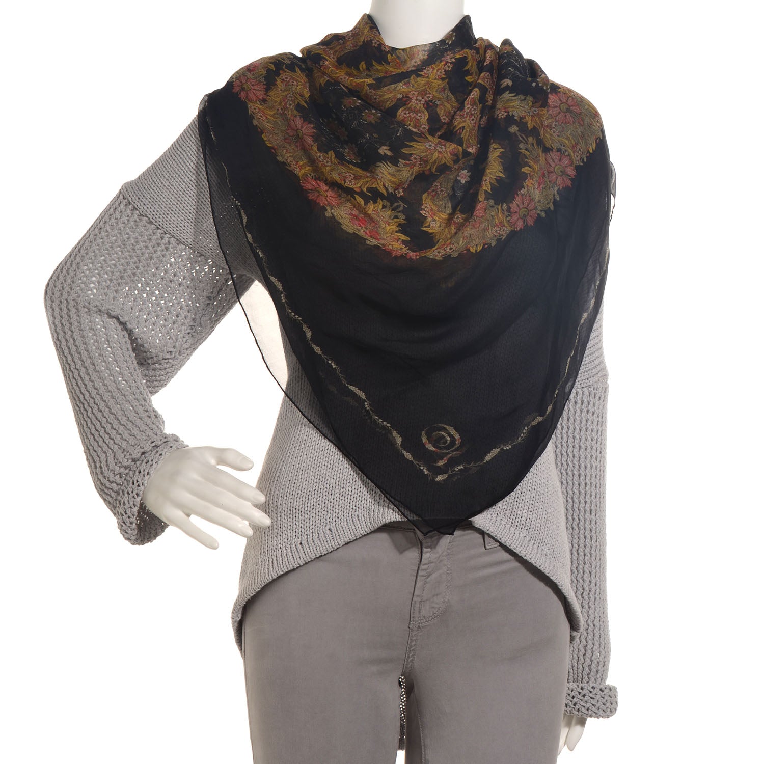 Alexander McQueen Silk Floral Fashion Scarf Navy 2 of 7