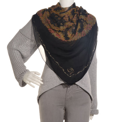 Alexander McQueen Silk Floral Fashion Scarf Navy 2 of 7