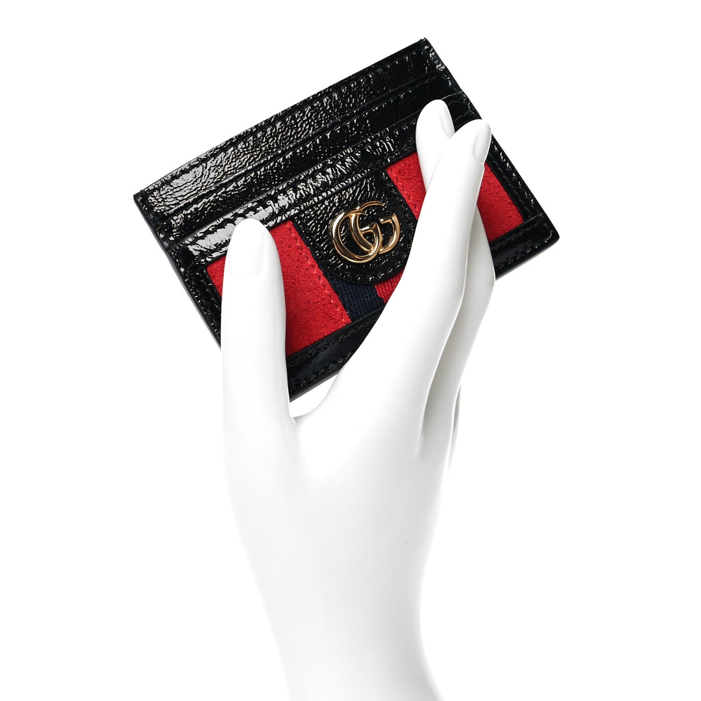 Suede Patent Ophidia Card Holder Hibiscus Red Black