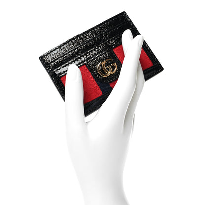 Gucci Suede Patent Ophidia Card Holder Hibiscus Red Black 2 of 9