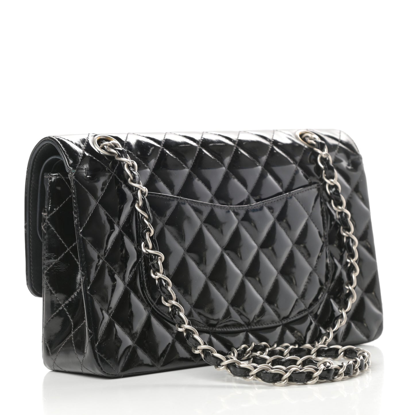 Patent Quilted Medium Double Flap Black