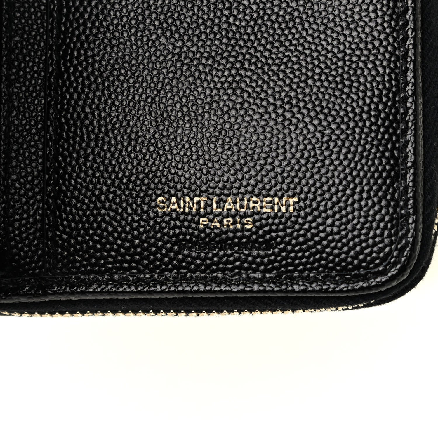 Saint Laurent Grain De Poudre Matelasse Chevron Monogram Compact Zip Around Wallet Black 6 of 7