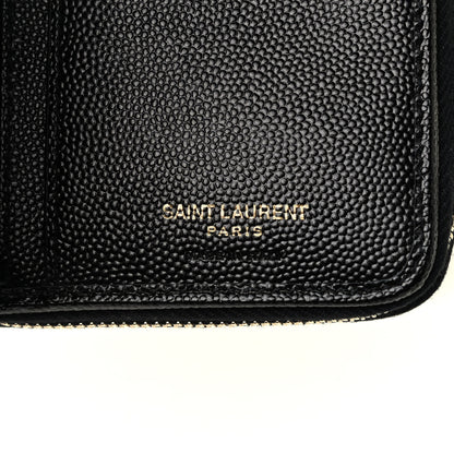 Saint Laurent Grain De Poudre Matelasse Chevron Monogram Compact Zip Around Wallet Black 6 of 7
