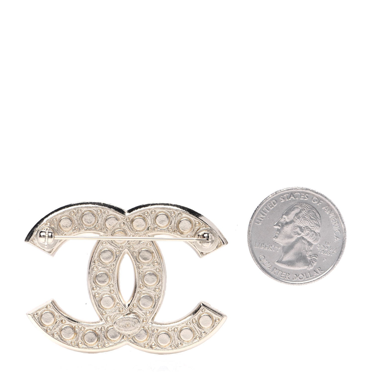Chanel Pearl Crystal CC Brooch Gold 2 of 7