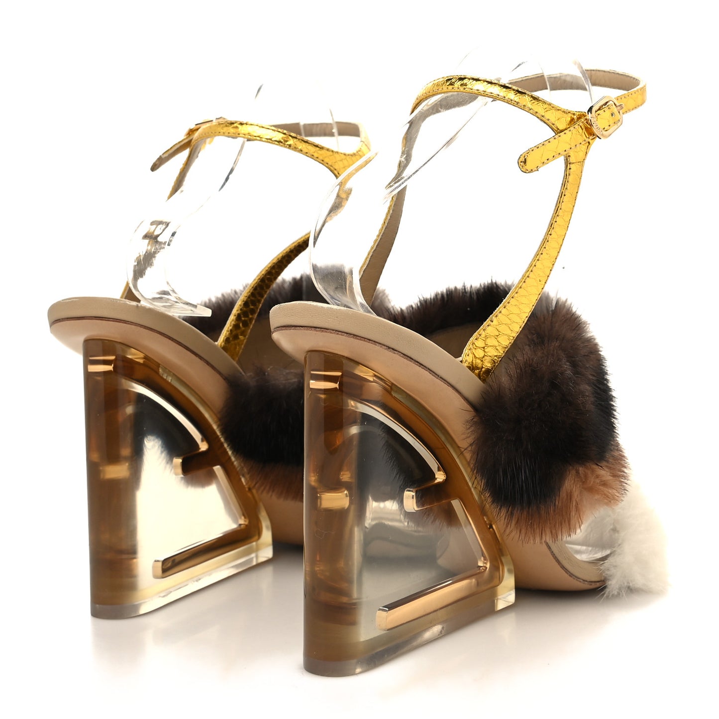 Mink Ayers Lucite Fendi First 95mm Sandals 40 Natural Brown