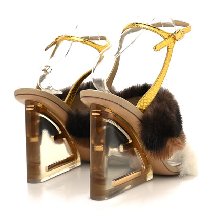 Fendi Mink Ayers Lucite Fendi First 95mm Sandals 40 Natural Brown 4 of 8