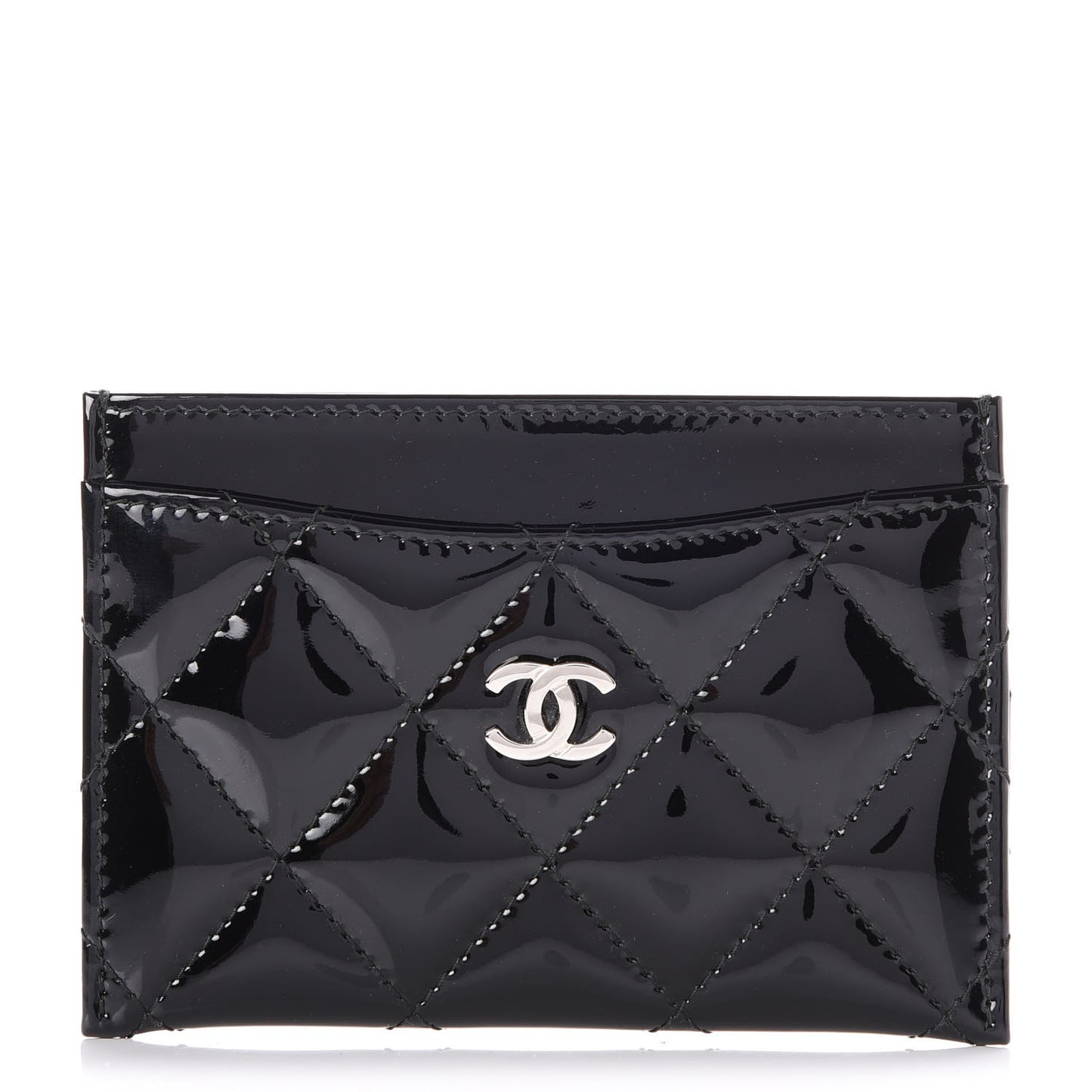 Patent Calfskin Quilted Card Holder Black