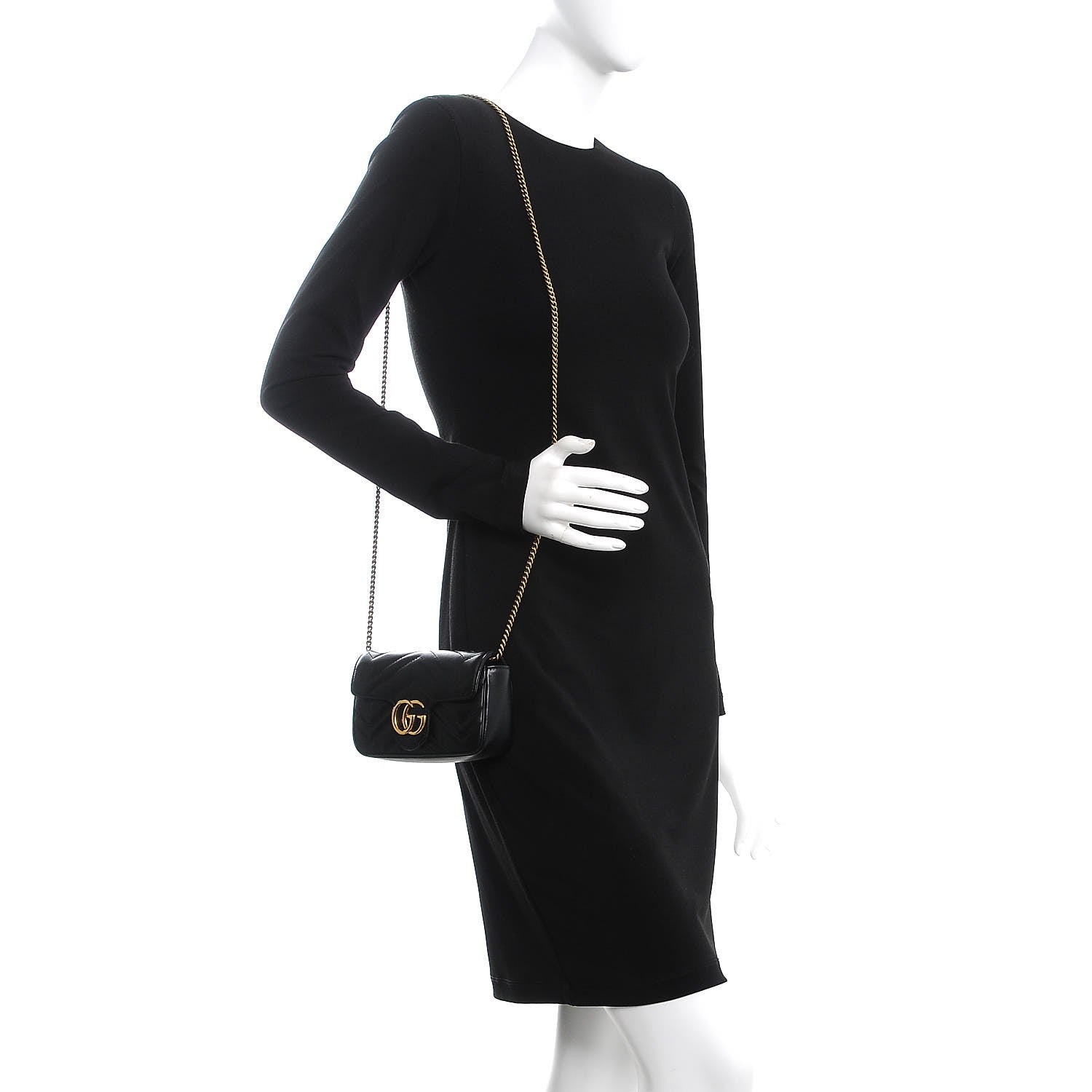Gucci Calfskin Matelasse Super Mini GG Marmont Shoulder Bag Black 2 of 12
