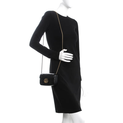 Gucci Calfskin Matelasse Super Mini GG Marmont Shoulder Bag Black 2 of 12