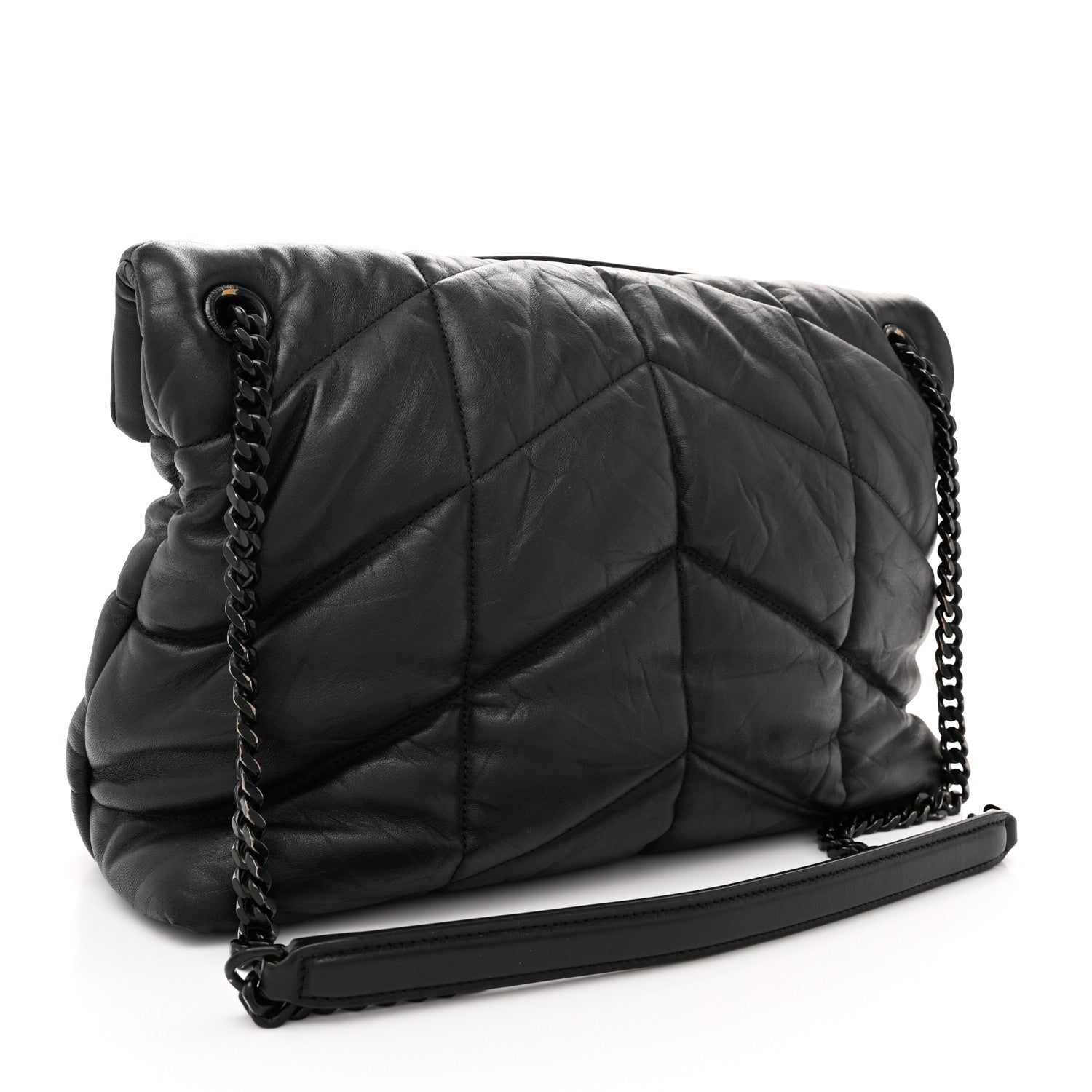 Saint Laurent Lambskin Quilted Monogram Monochrome Medium Loulou Puffer Chain Satchel Black 3 of 12