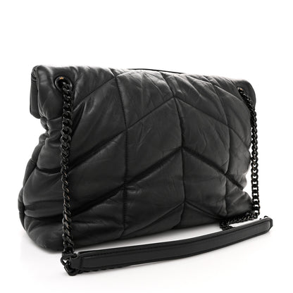 Saint Laurent Lambskin Quilted Monogram Monochrome Medium Loulou Puffer Chain Satchel Black 3 of 12