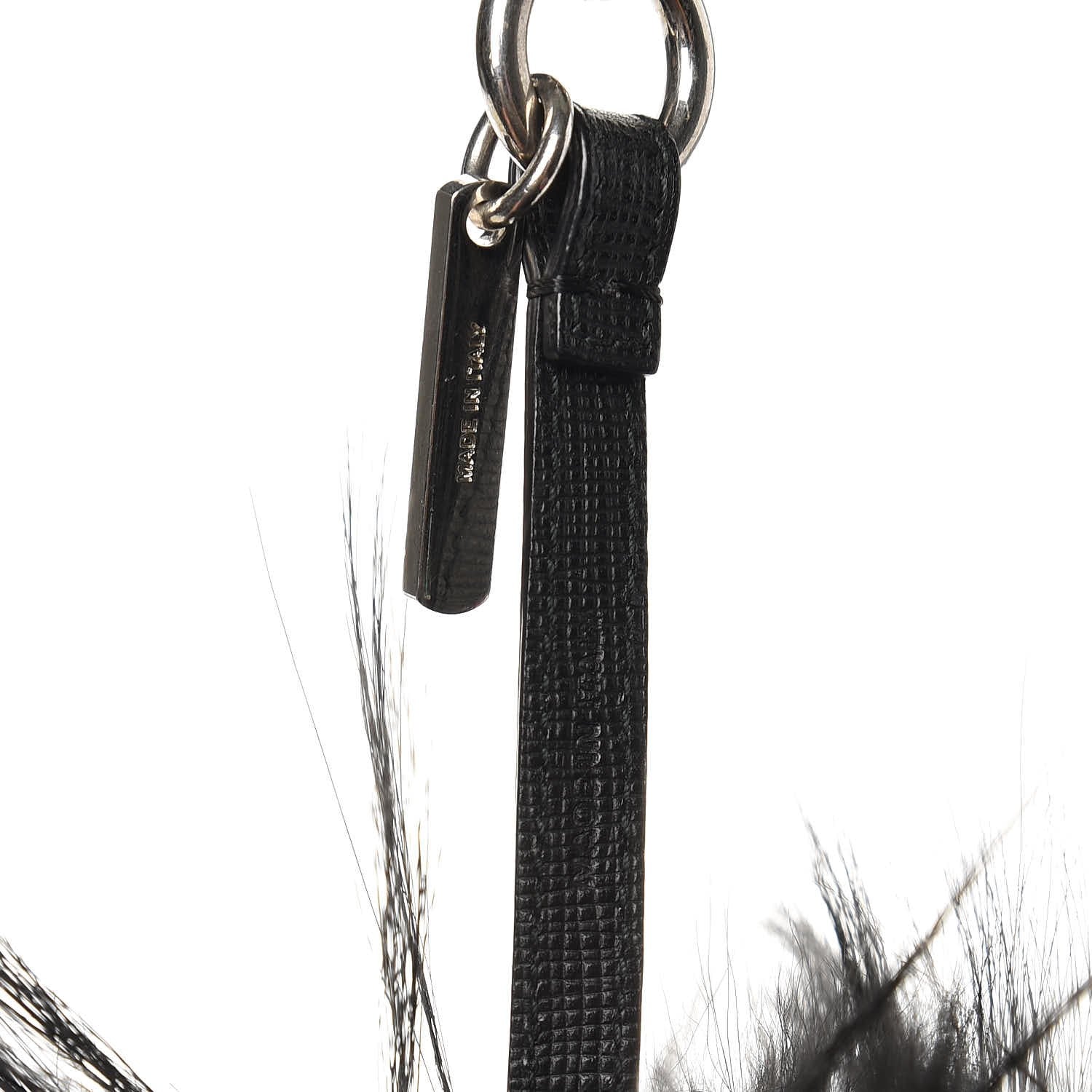 Fendi Vitello Elite Fox Fur Fusto Monster Bag Bug Charm Black Yellow 4 of 4