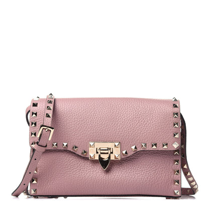 Valentino Garavani Pebbled Calfskin Medium Rockstud Flip Lock Crossbody Bag Water Rose 1 of 9