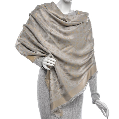 Louis Vuitton Silk Wool Monogram Shine Shawl Beige 2 of 5