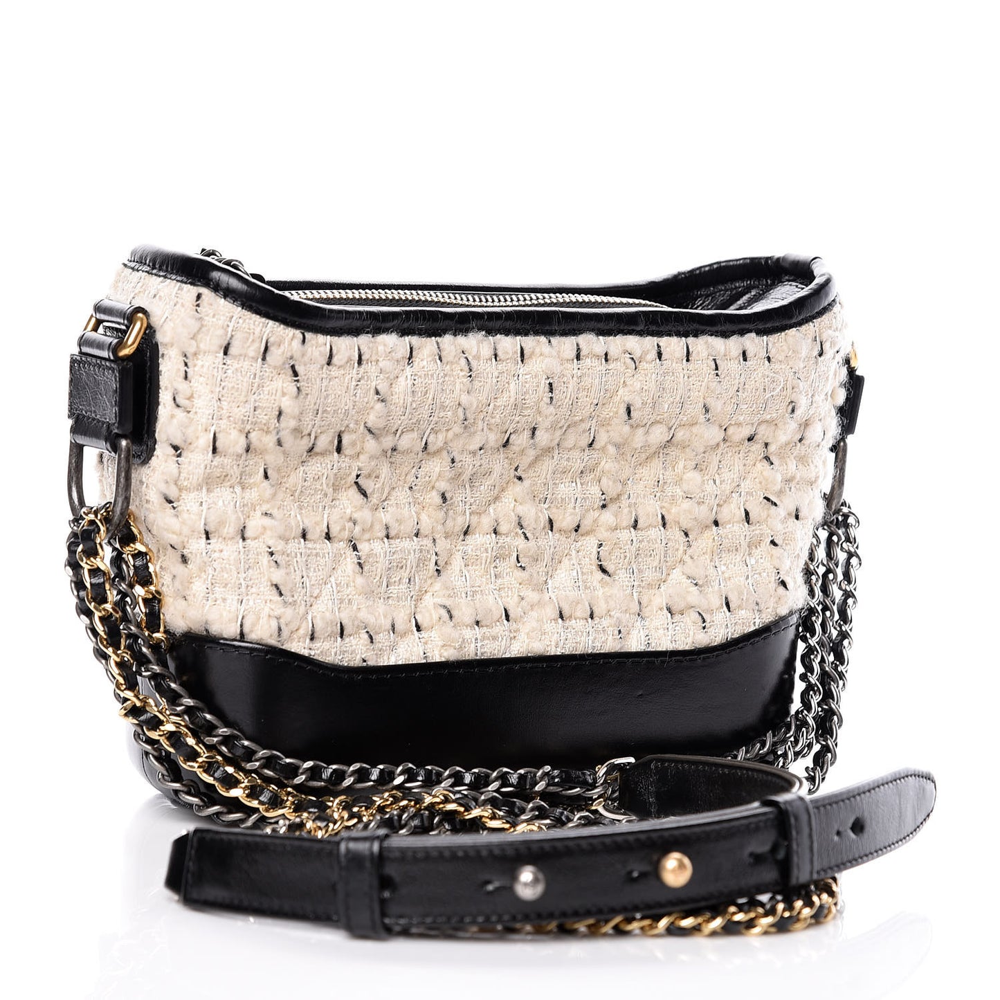 Tweed Calfskin Quilted Small Gabrielle Hobo Ivory Black