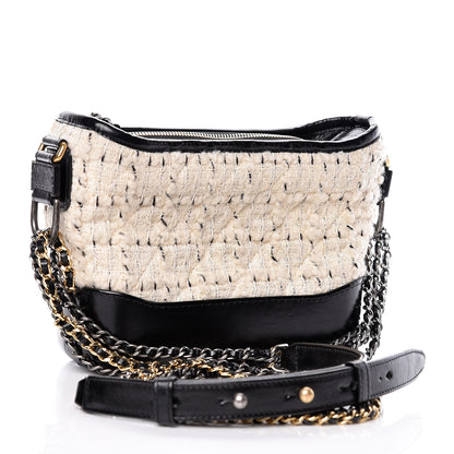 Chanel Tweed Calfskin Quilted Small Gabrielle Hobo Ivory Black 3 of 10