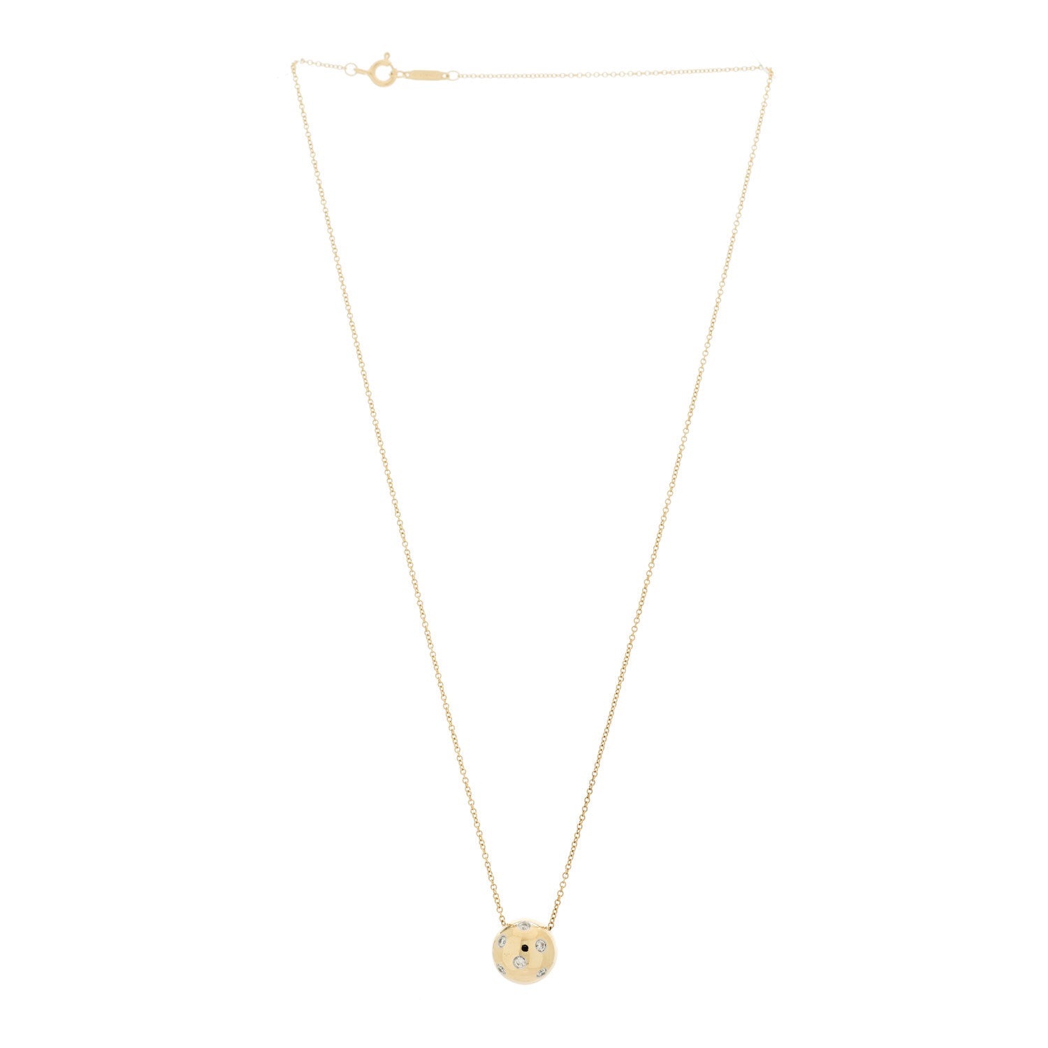 Tiffany 18K Yellow Gold Platinum Diamond Etoile Ball Pendant Necklace 3 of 6