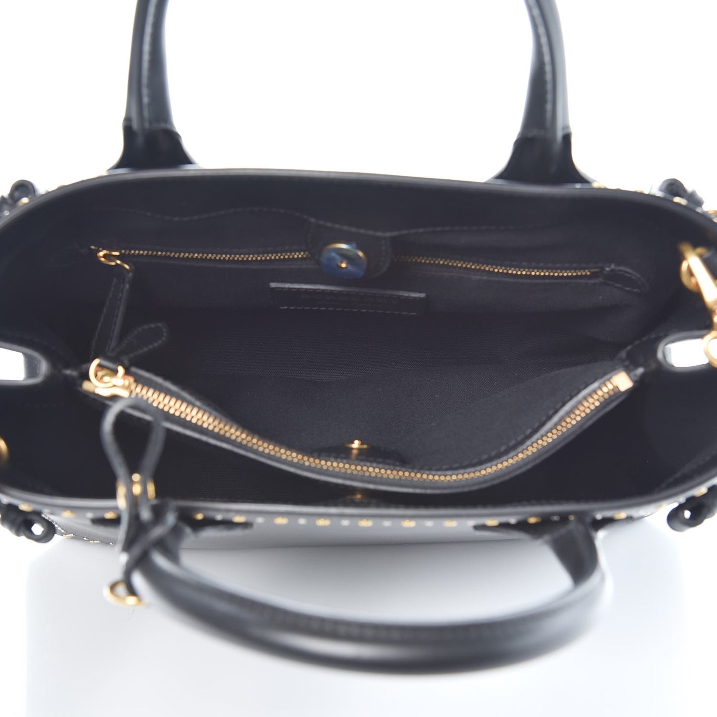 Smooth Calfskin Riveted Medium Banner Tote Black