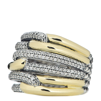 David Yurman Sterling Silver 18K Yellow Gold Diamond 19mm Labyrinth Triple Loop Ring 54 6.75 3 of 5