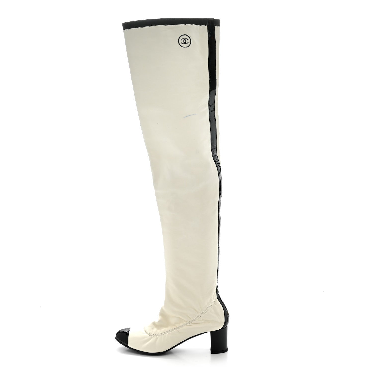 Chanel Lambskin Patent Cap Toe Over the Knee Boots 38 White 5 of 28