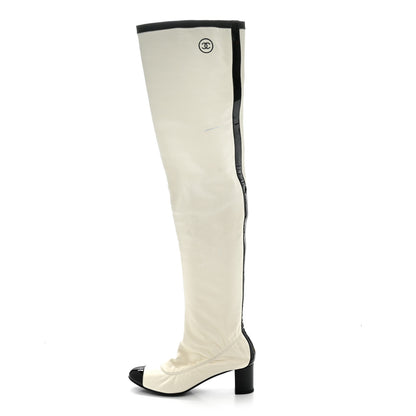 Chanel Lambskin Patent Cap Toe Over the Knee Boots 38 White 5 of 28