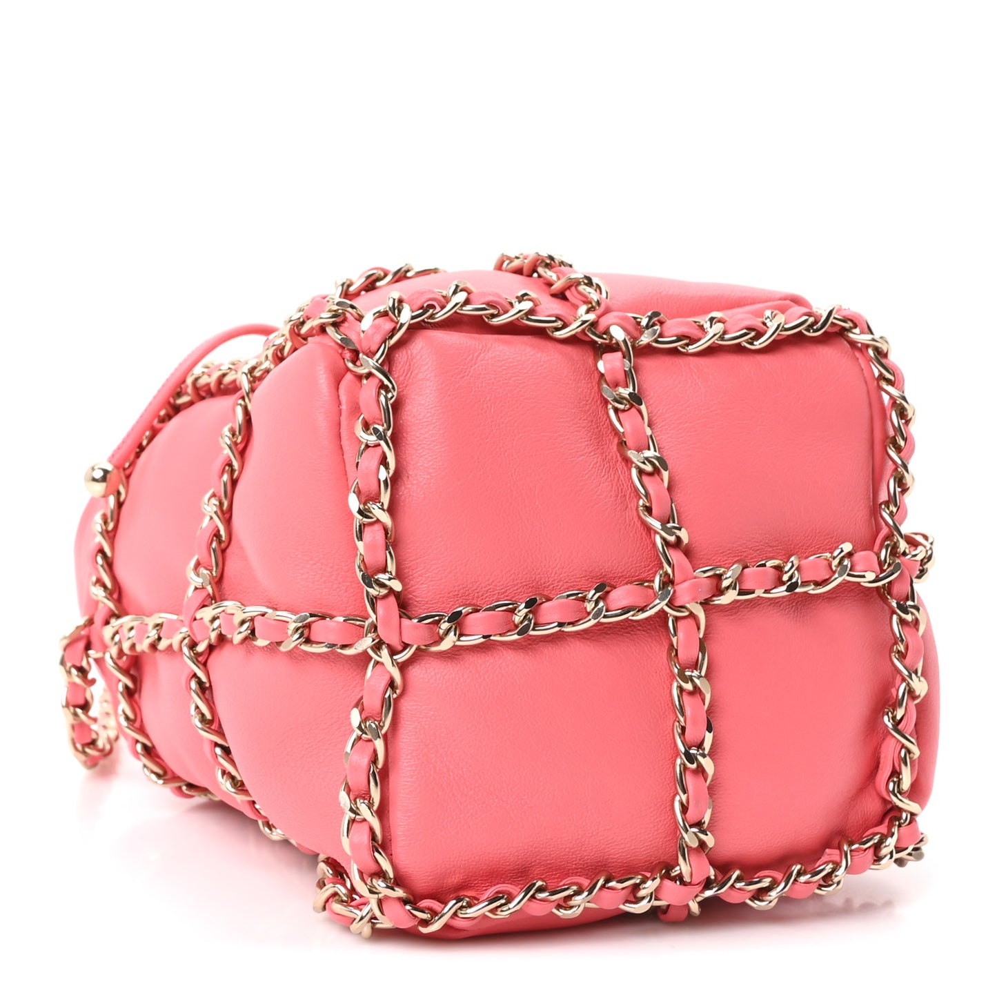 Lambskin Bucket Chain Drawstring Bag Pink