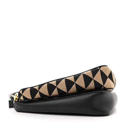 Prada Jacquard Calfskin Triangolo Symbole Embroidered Mini Triangle Double Bag Black Corda 4 of 11