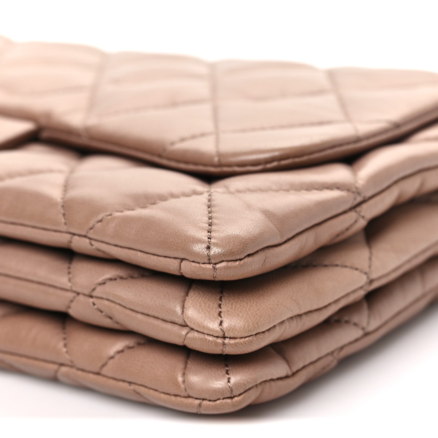 Lambskin Quilted Chanel 3 Accordion Flap Bag Dark Beige