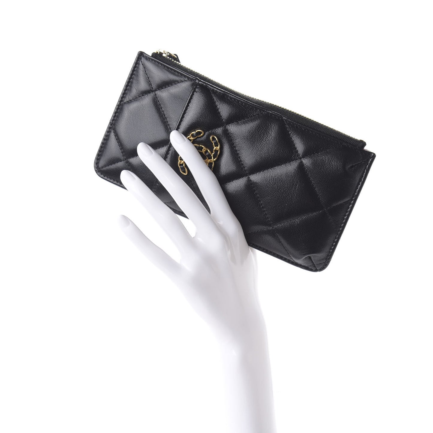 Goatskin Quilted 19 Flat Wallet Pouch Black