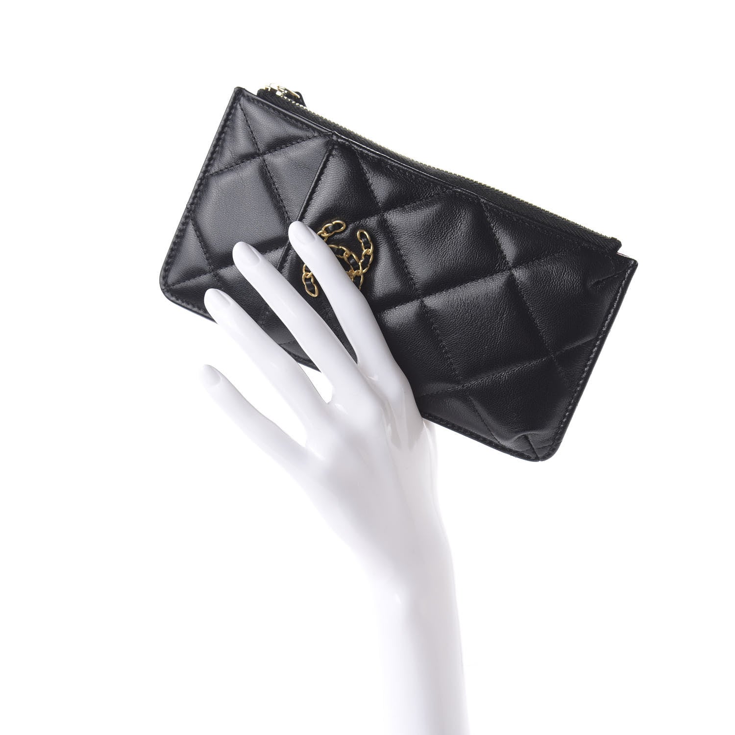 Chanel Goatskin Quilted 19 Flat Wallet Pouch Black 2 of 10