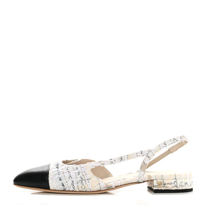 Chanel Tweed Lambskin Cap Toe CC Slingback Flat 40 Light Pink Beige Ecru Black 1 of 9
