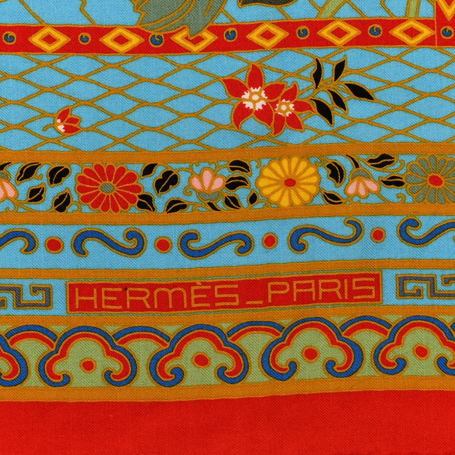 Hermes Cashmere Silk Collections Imperiales Shawl 140 Rouge Bleu Jaune 2 of 8