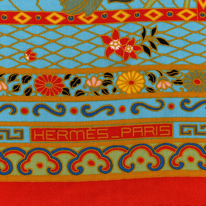 Hermes Cashmere Silk Collections Imperiales Shawl 140 Rouge Bleu Jaune 2 of 8