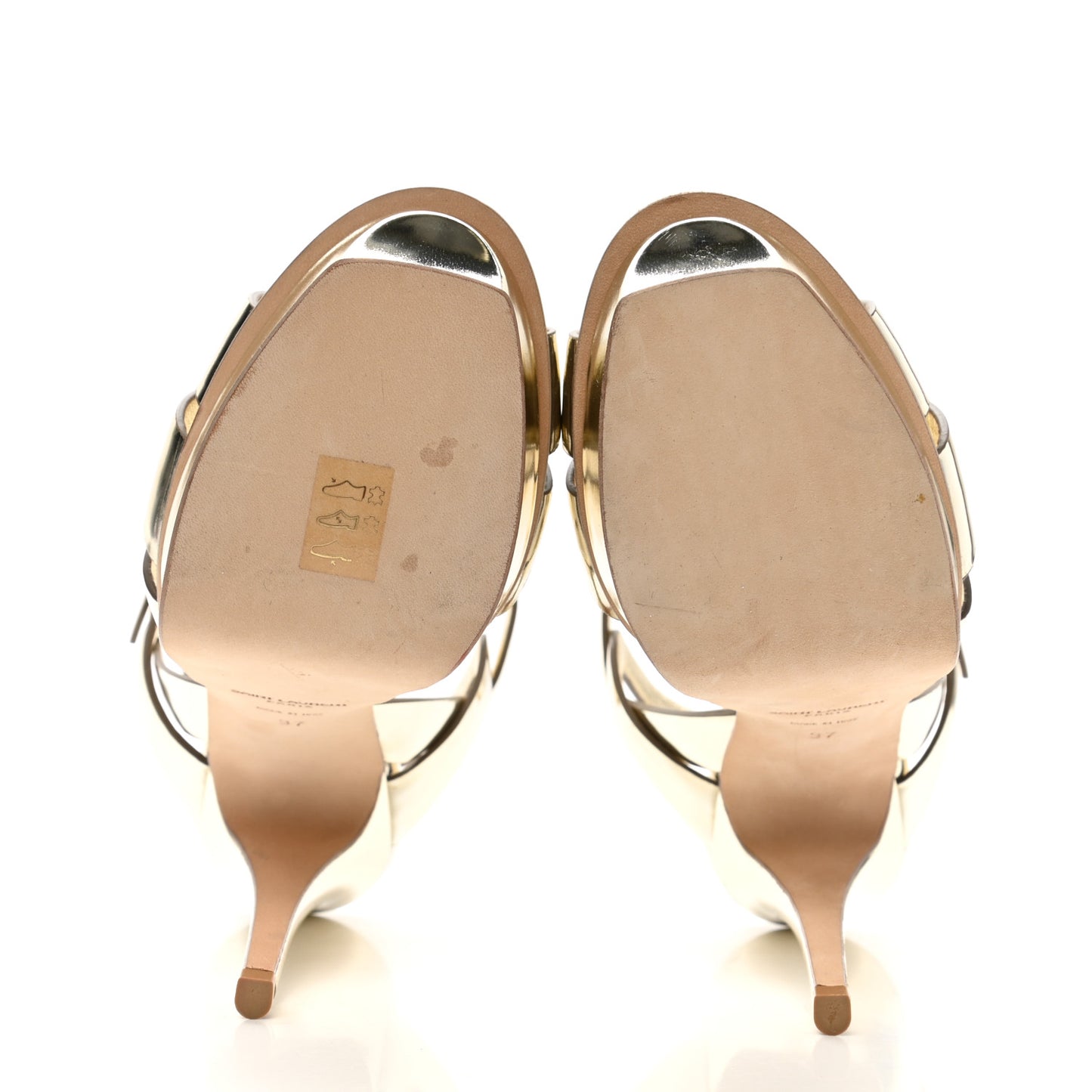 Metallic Calfskin Tribute 105 Platform Sandals 37 Gold