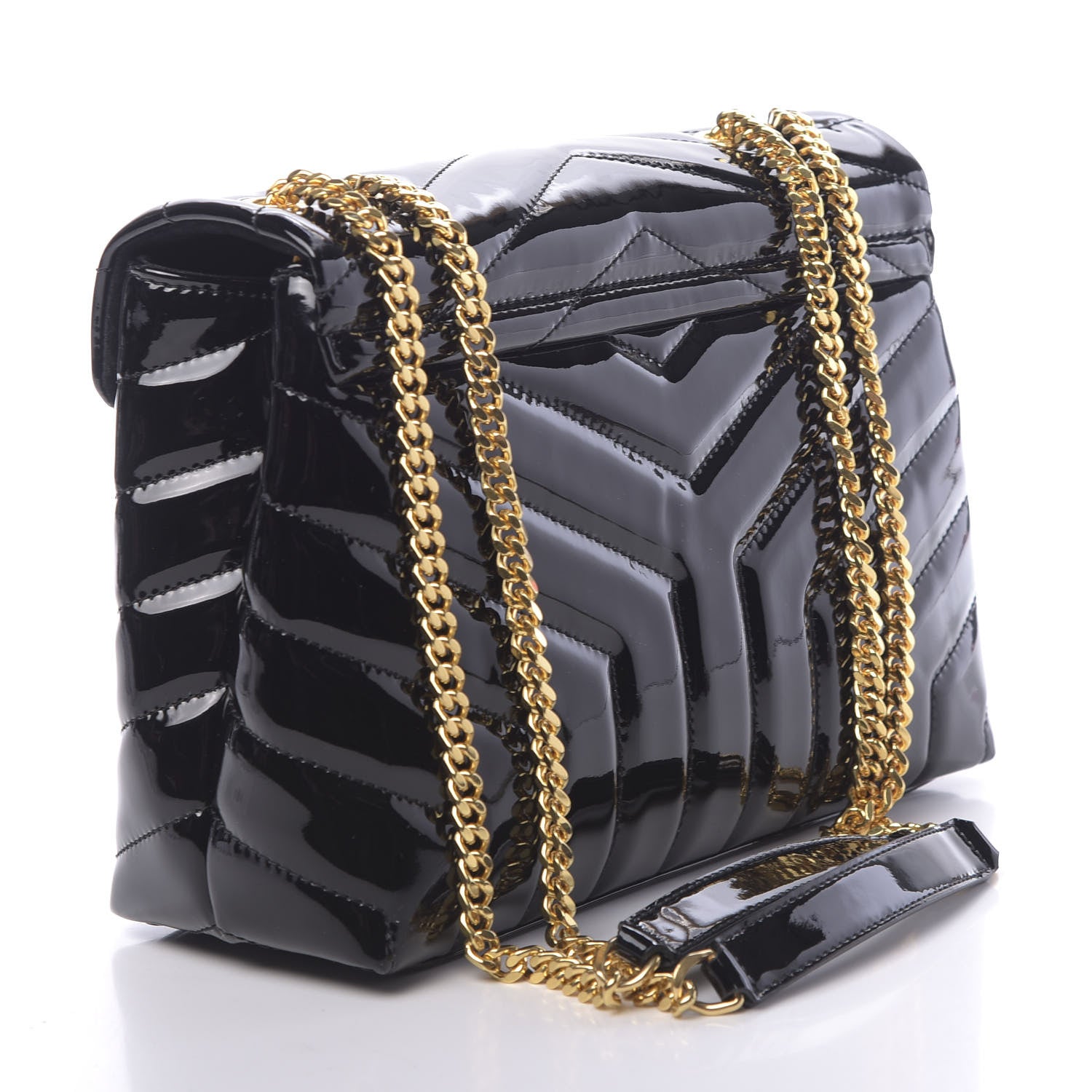 Saint Laurent Patent Y Quilted Monogram Small Loulou Chain Satchel Black 3 of 10