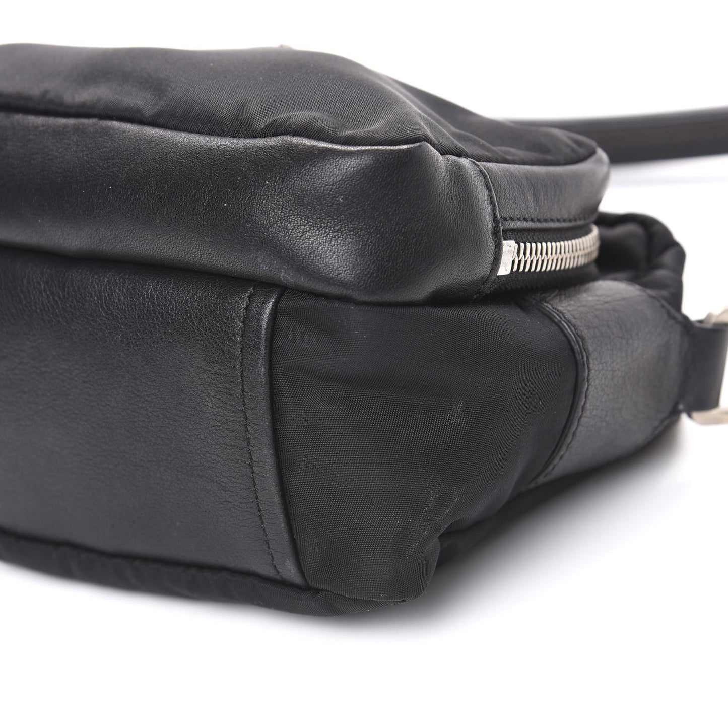 Soft Calfskin Saffiano Nylon Shoulder Bag Black