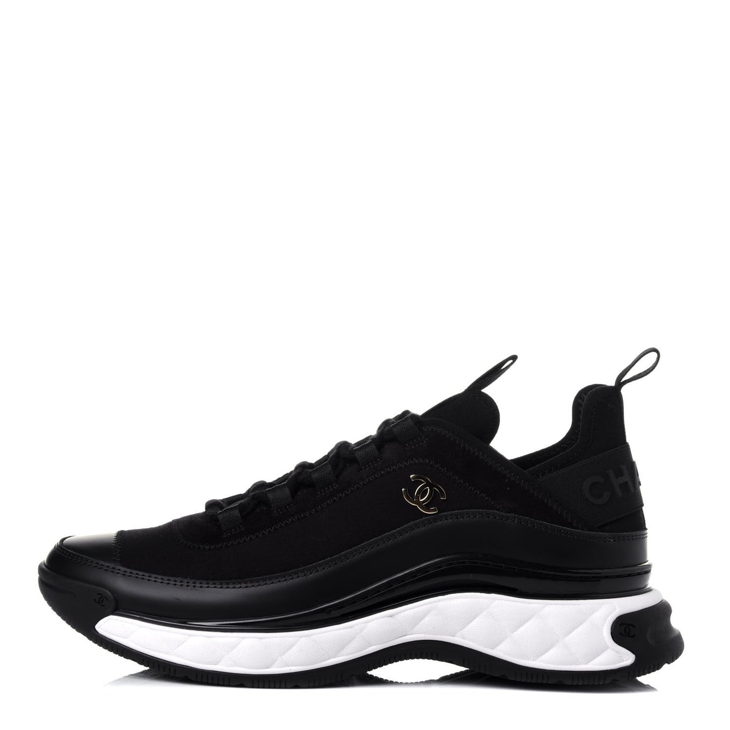 Velvet Calfskin Mixed Fibers CC Sneakers 38.5 Black
