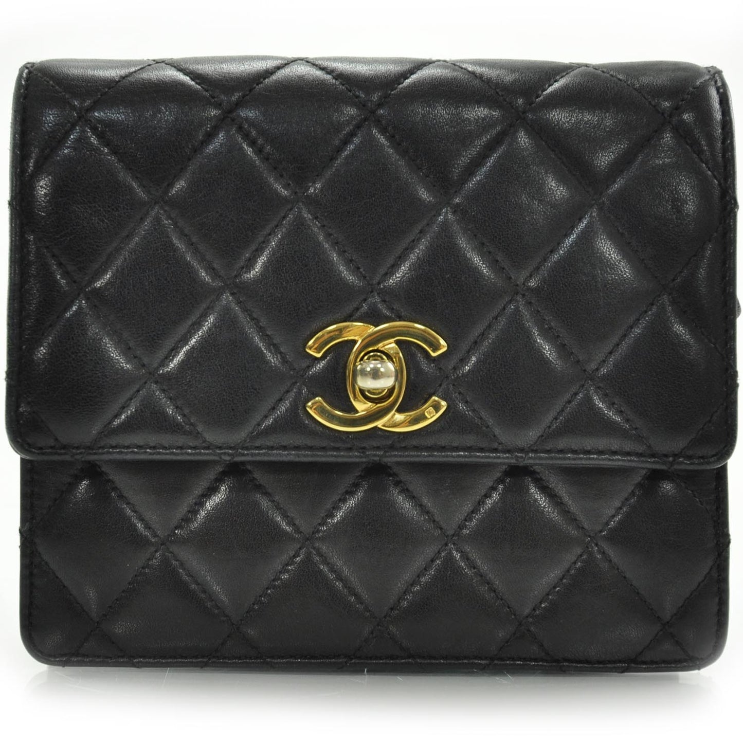 Lambskin Quilted Flap Belt Black