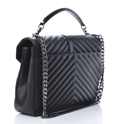 Saint Laurent Sheepskin Matelasse Chevron Monogram Large College Satchel Black 3 of 13