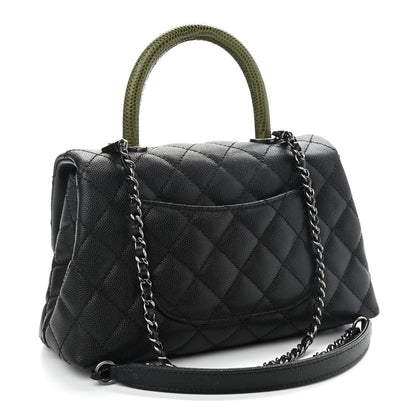 Chanel Caviar Lizard Quilted Mini Coco Handle Flap Black Khaki 3 of 9