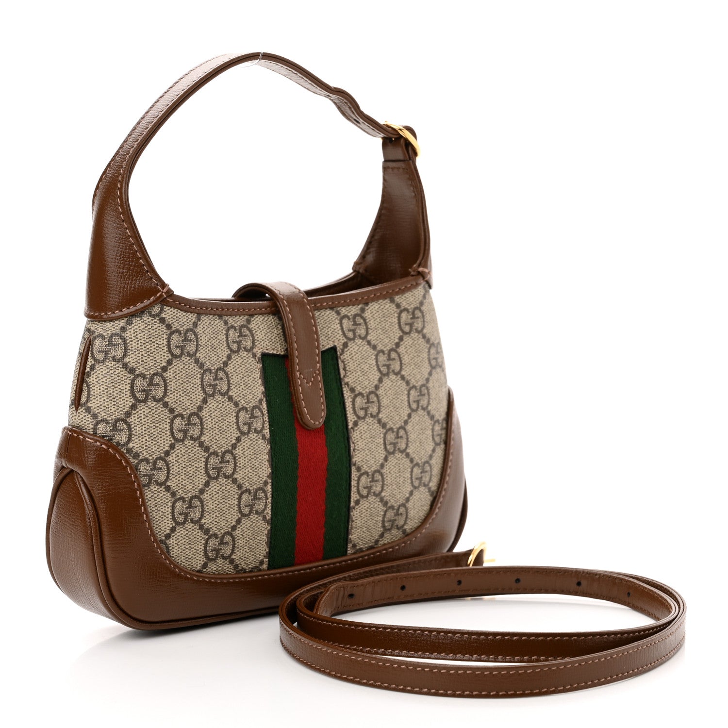 Gucci GG Supreme Monogram Azalea Calfskin Web Mini Jackie 1961 Hobo Beige Ebony Brown Sugar 10 of 12
